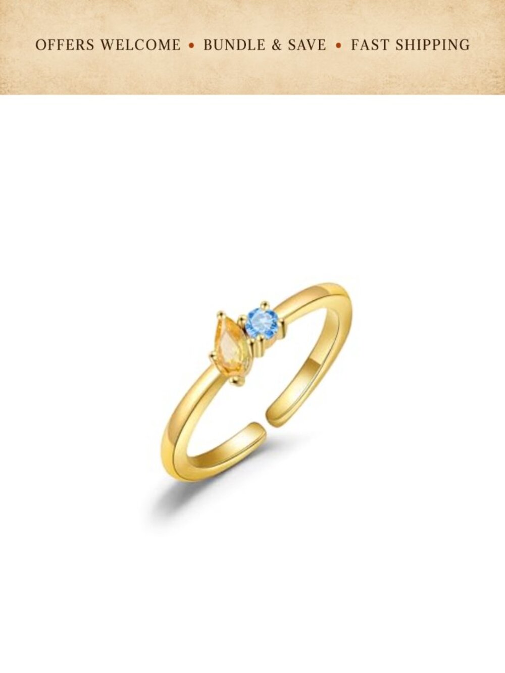 Dainty Birthstone Ring Adjustable Gemstone CZ Stackable Gift Jewelry
